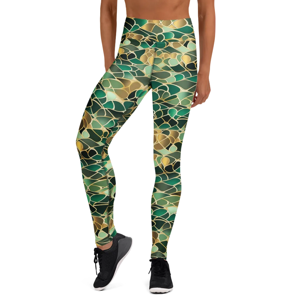Gilded Emerald Lattice on Yoga Leggings — Front