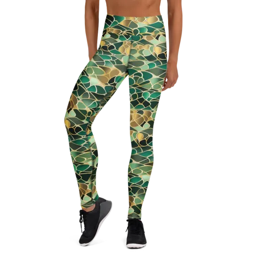 Gilded Emerald Lattice on a Yoga Leggings