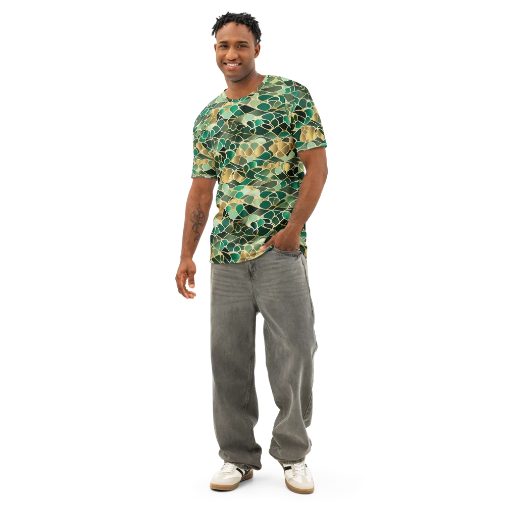 Gilded Emerald Lattice on Men's Cotton Crew Neck T-Shirt — Front