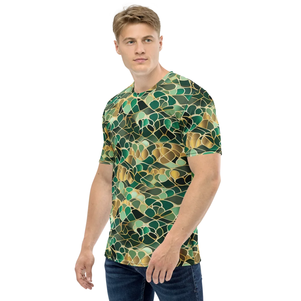 Gilded Emerald Lattice on Men's Crew Neck T-Shirt — Left