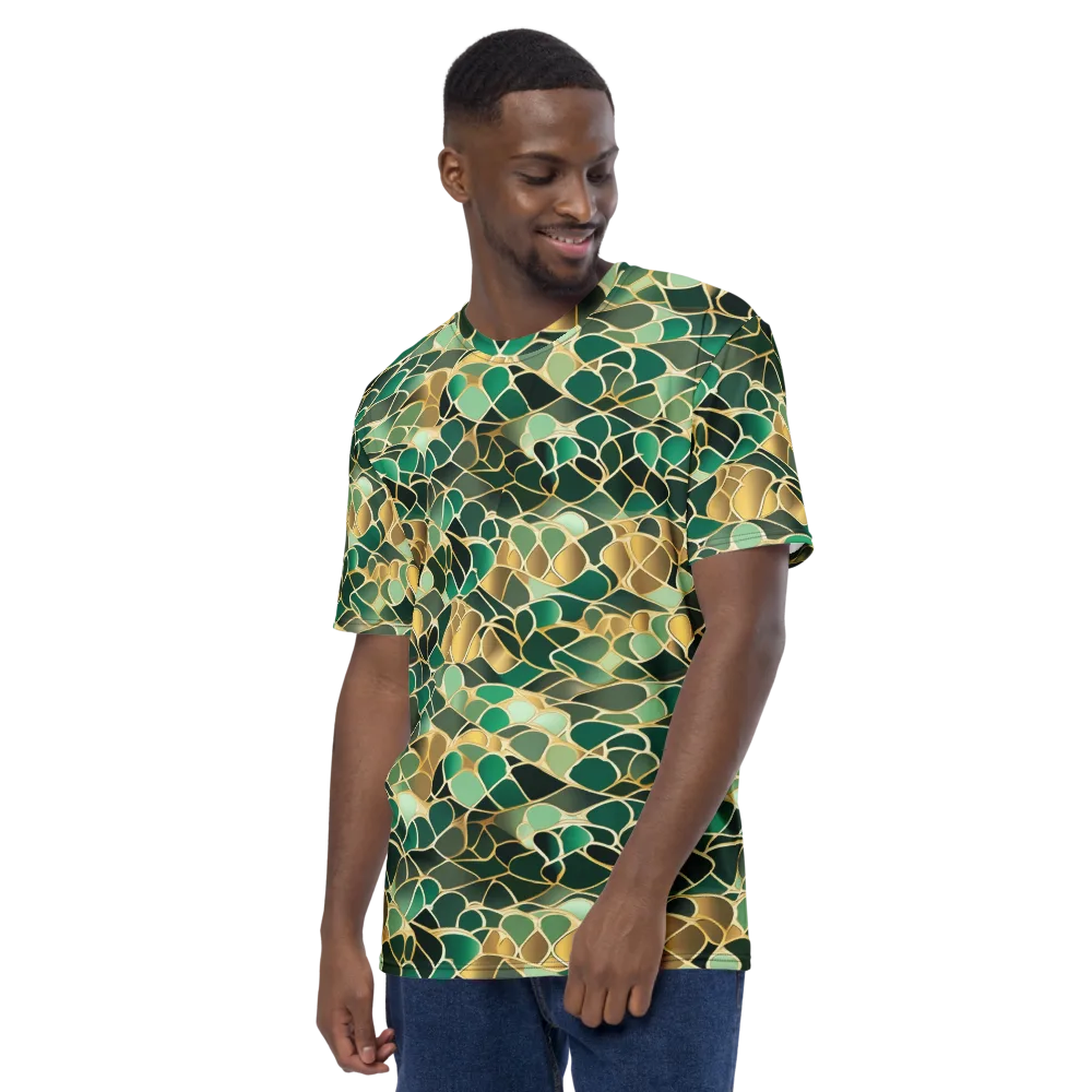 Gilded Emerald Lattice on Men's Crew Neck T-Shirt — Left