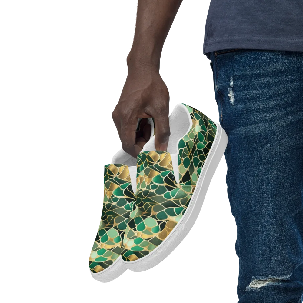 Gilded Emerald Lattice on Men's Slip-On Canvas Shoes — Left Front