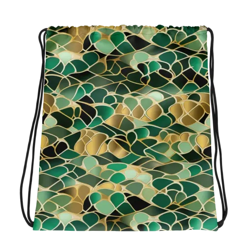 Gilded Emerald Lattice on a Drawstring Bag