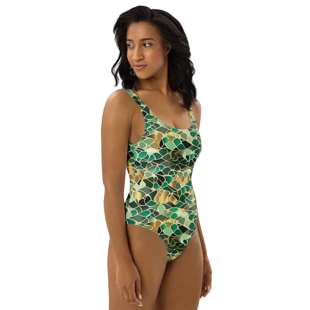 Gilded Emerald Lattice on One-Piece Swimsuit — Right