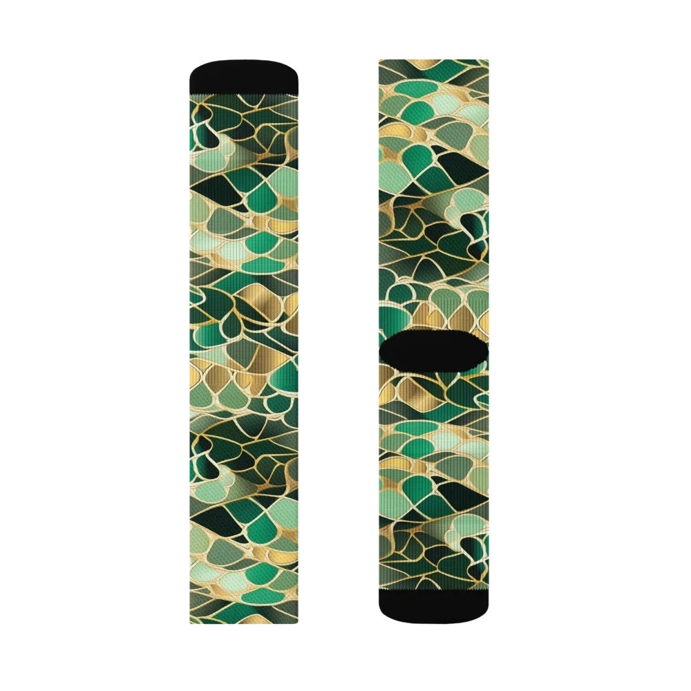 Gilded Emerald Lattice on Socks — Left Sock