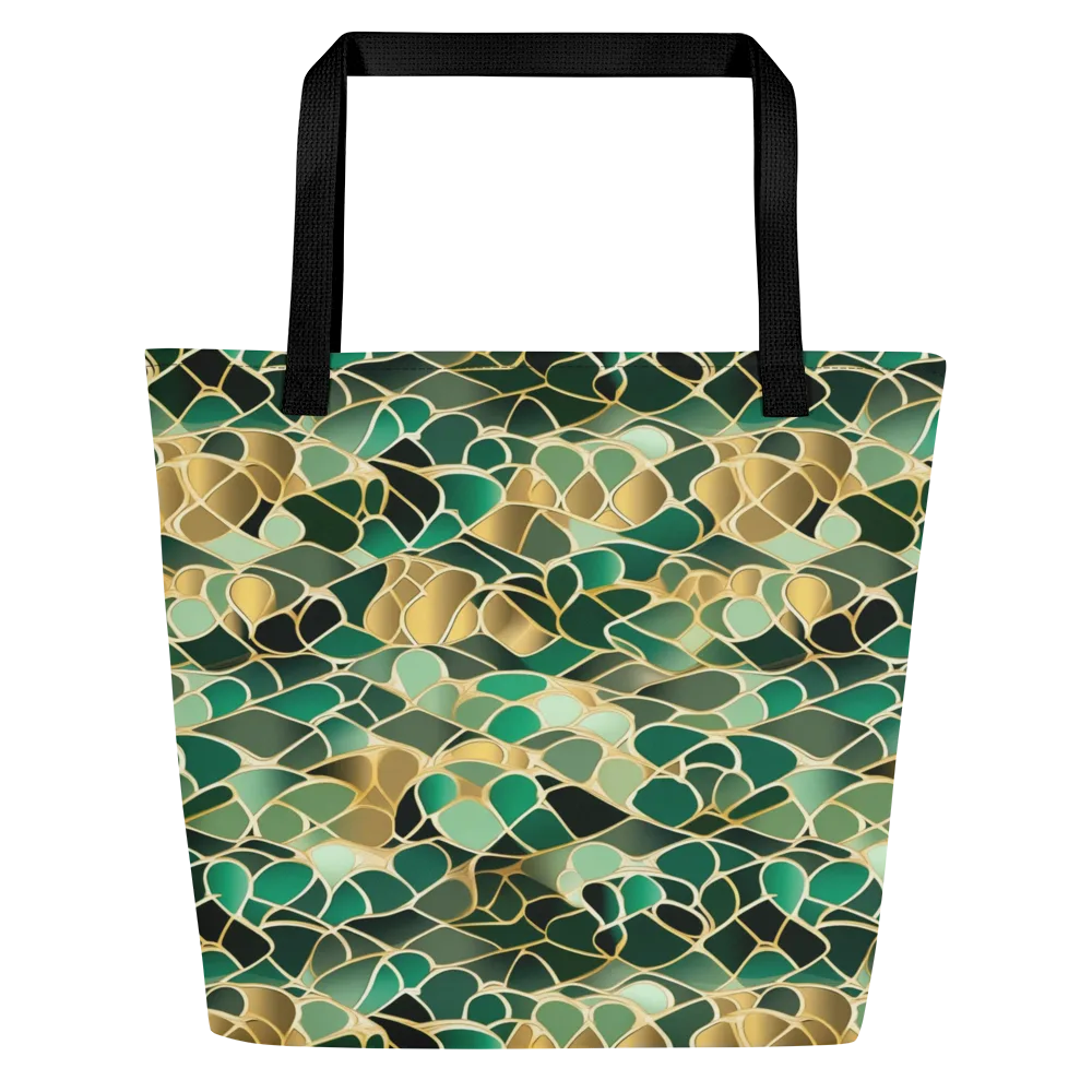 Gilded Emerald Lattice on Large Tote Bag W/ Pocket — Front