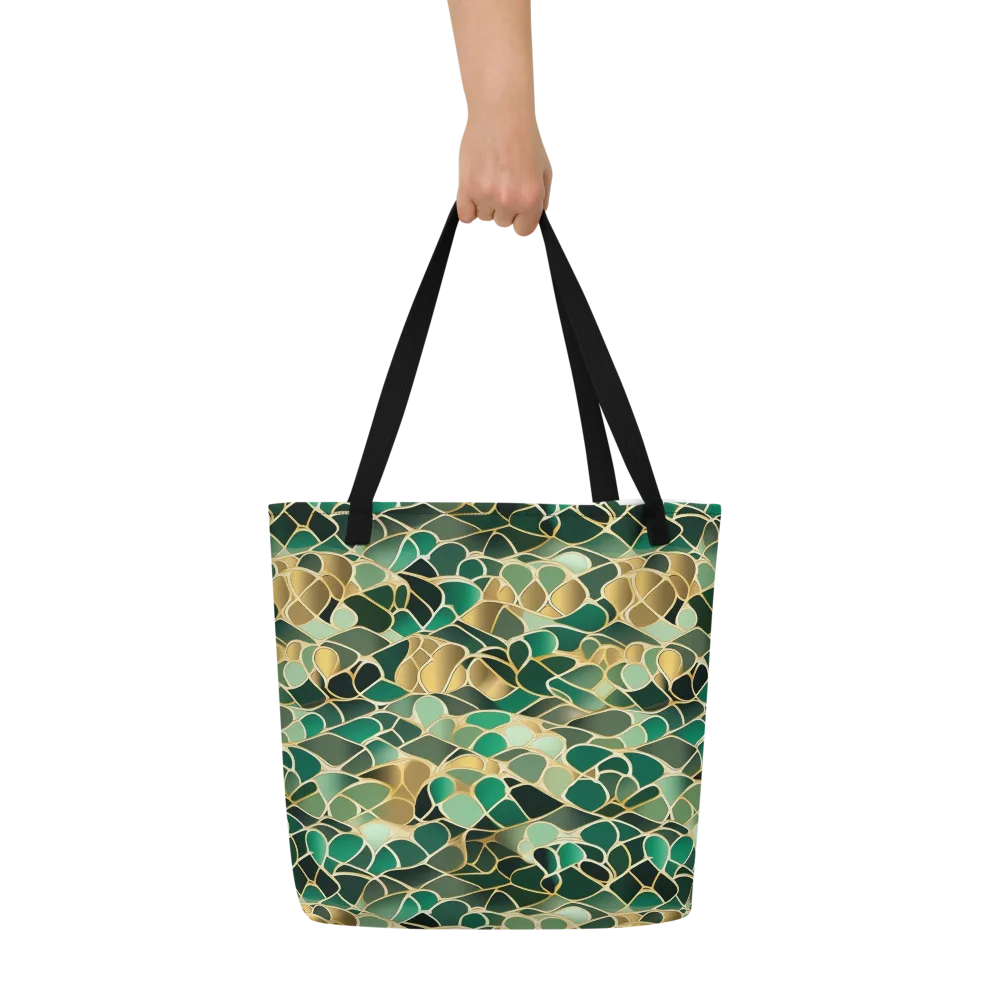 Gilded Emerald Lattice on Large Tote Bag W/ Pocket — Front