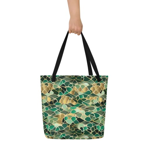 Gilded Emerald Lattice on a Large Tote Bag W/ Pocket