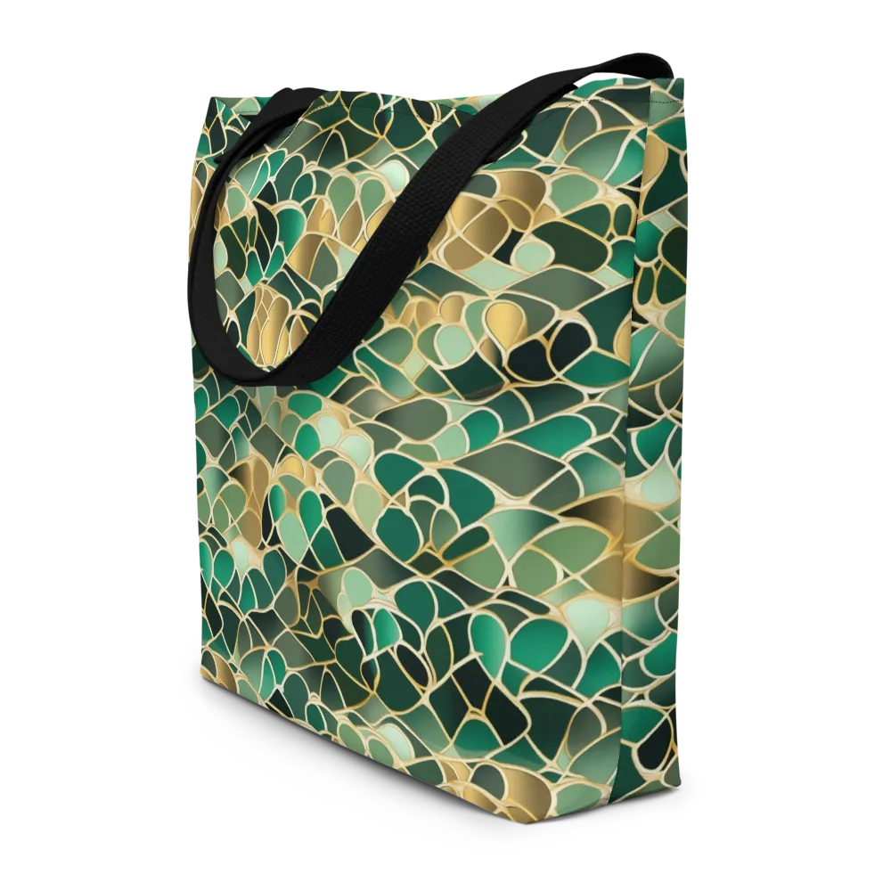 Gilded Emerald Lattice on Large Tote Bag W/ Pocket — Front