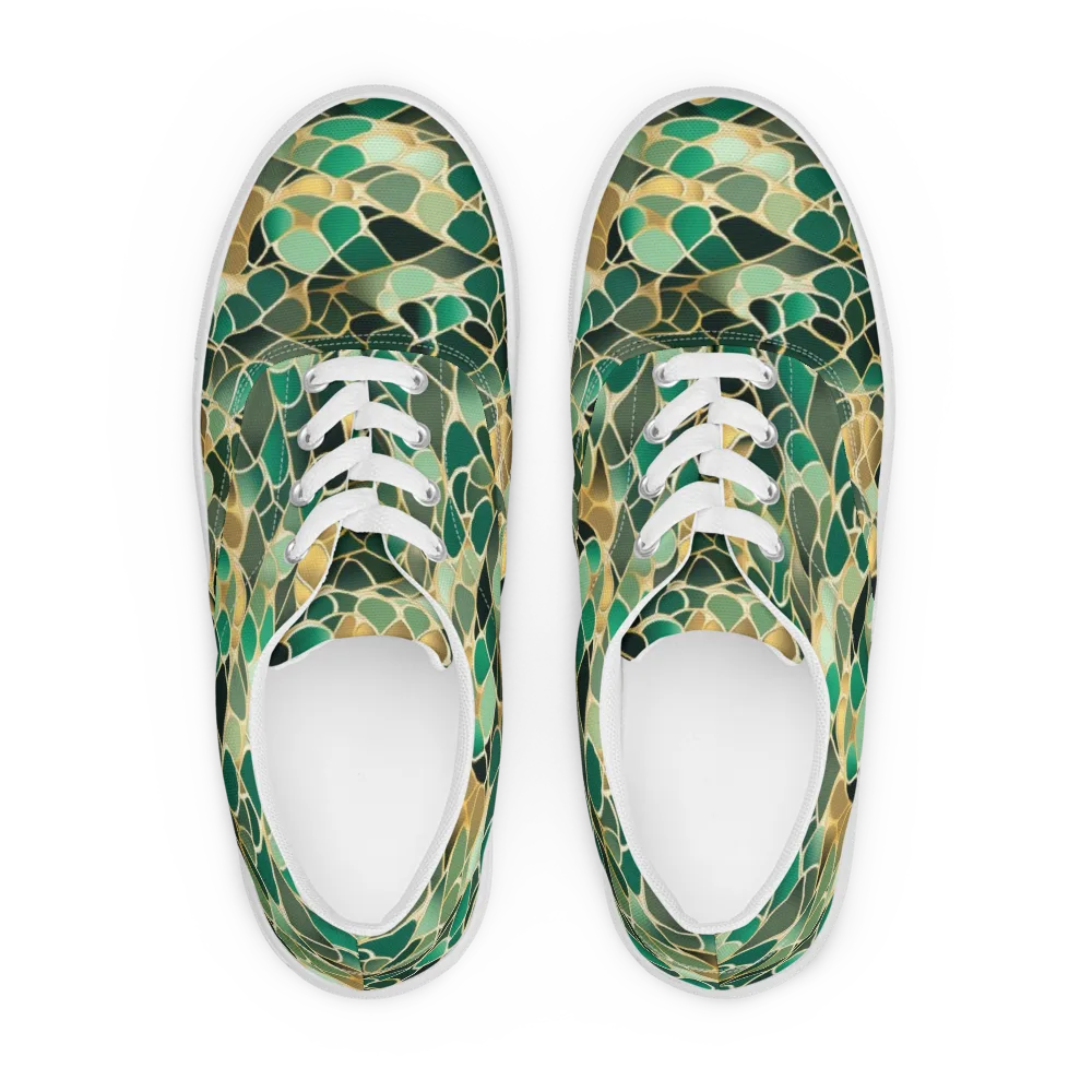 Gilded Emerald Lattice on Men's Lace-Up Canvas Shoes — Front