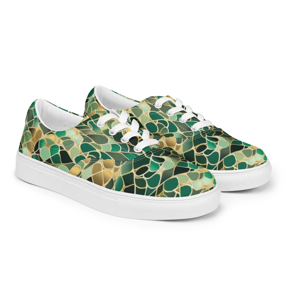 Gilded Emerald Lattice on Men's Lace-Up Canvas Shoes — Right Front