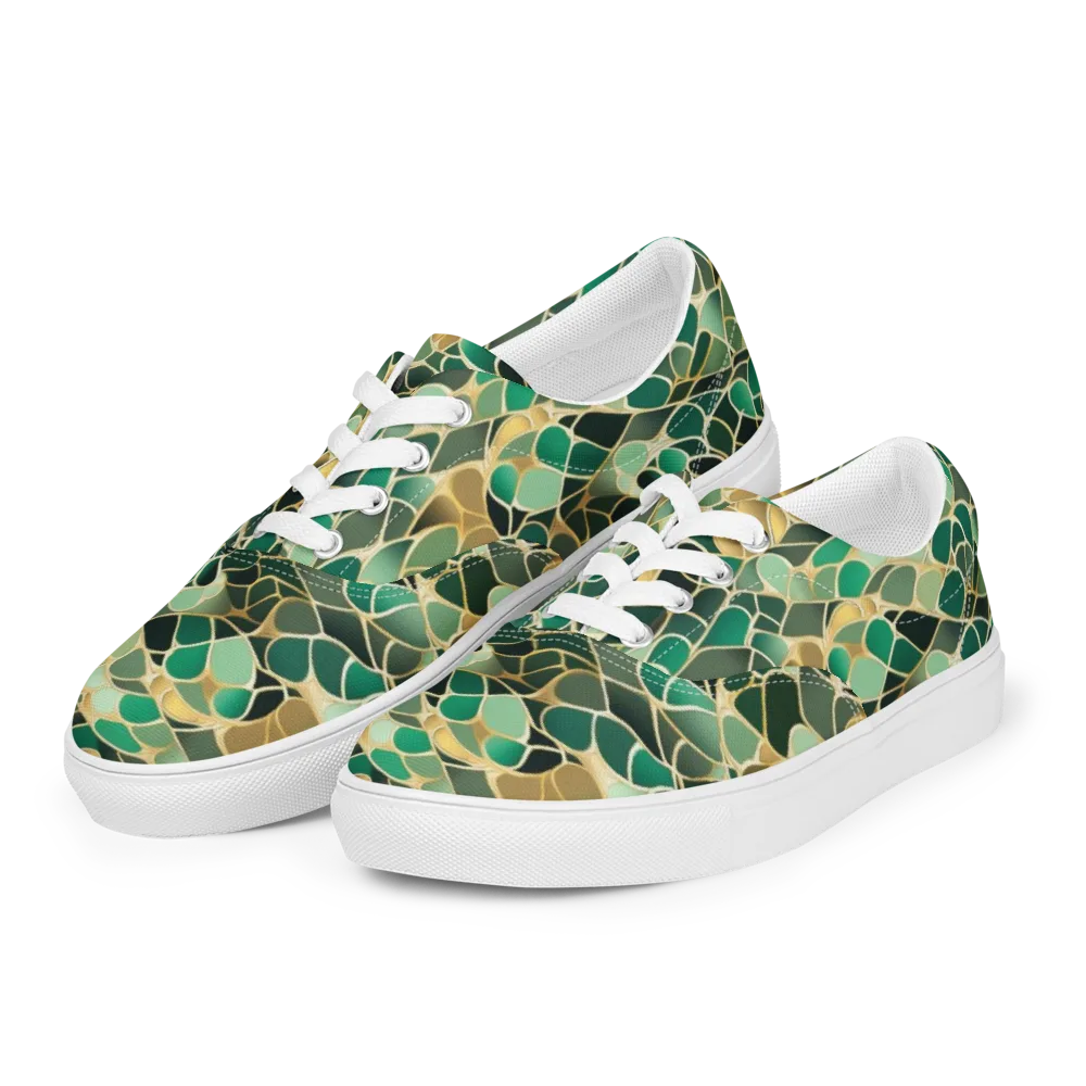 Gilded Emerald Lattice on Men's Lace-Up Canvas Shoes — Left Front