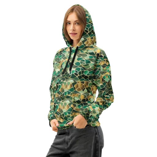 Gilded Emerald Lattice on a Cotton Hoodie