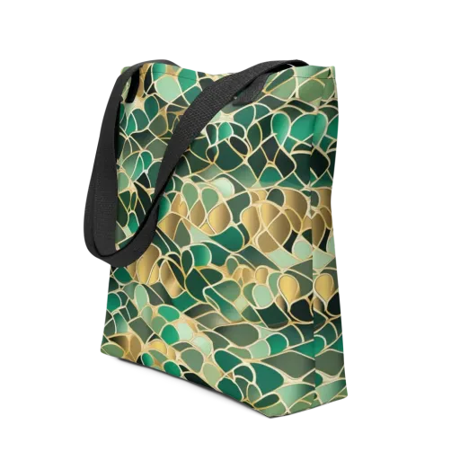 Gilded Emerald Lattice on a Tote Bag