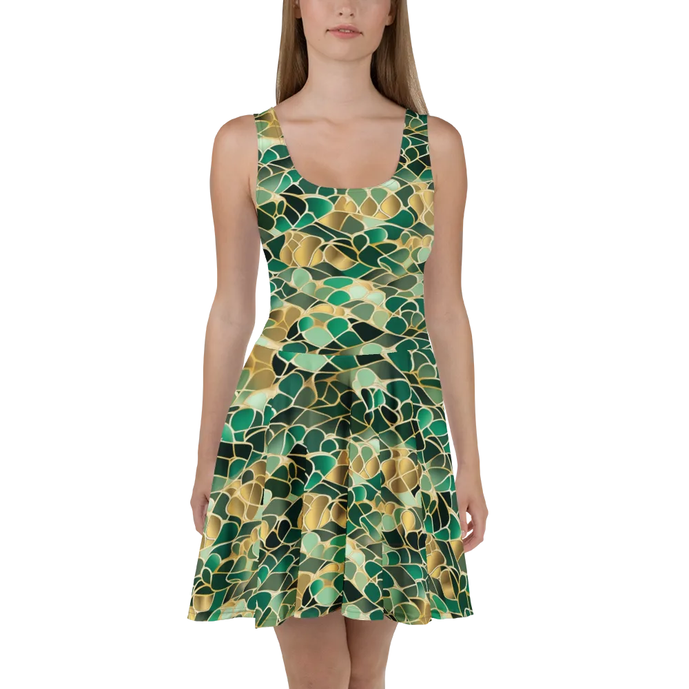 Gilded Emerald Lattice on Skater Dress — Front