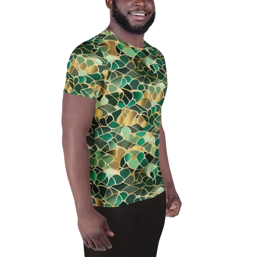 Gilded Emerald Lattice on a Men's Athletic T-Shirt