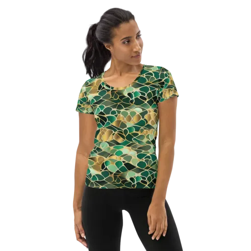 Gilded Emerald Lattice on a Women's Athletic T-Shirt