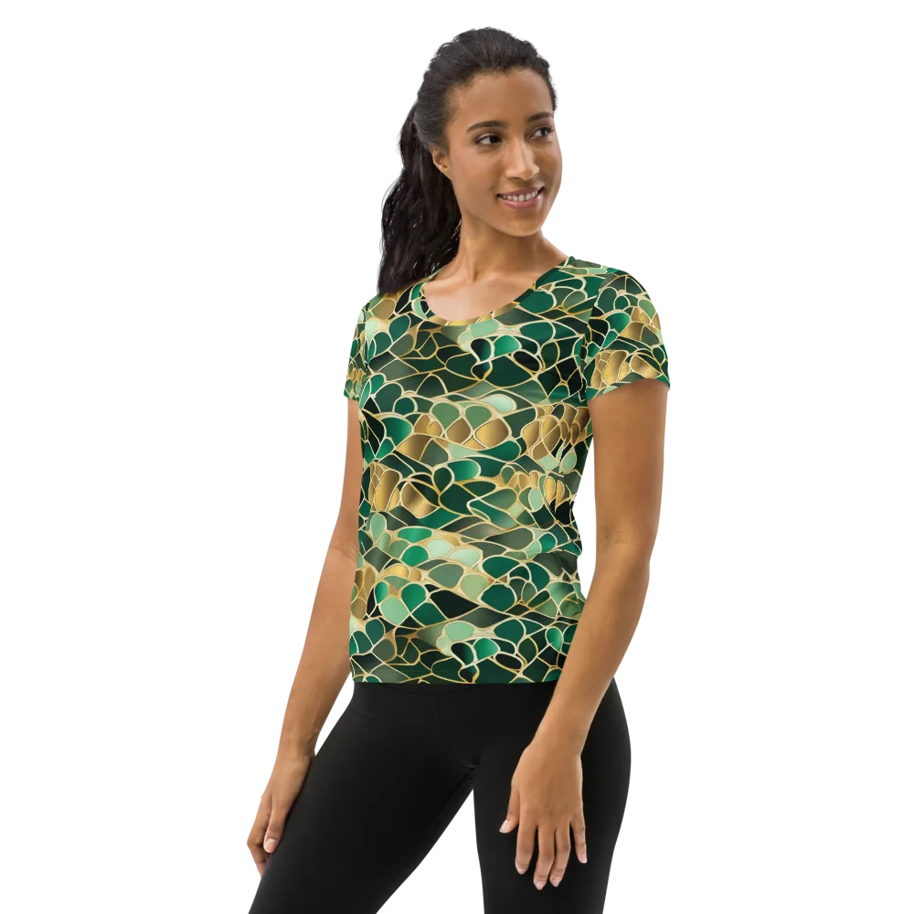 Gilded Emerald Lattice on Women's Athletic T-Shirt — Left