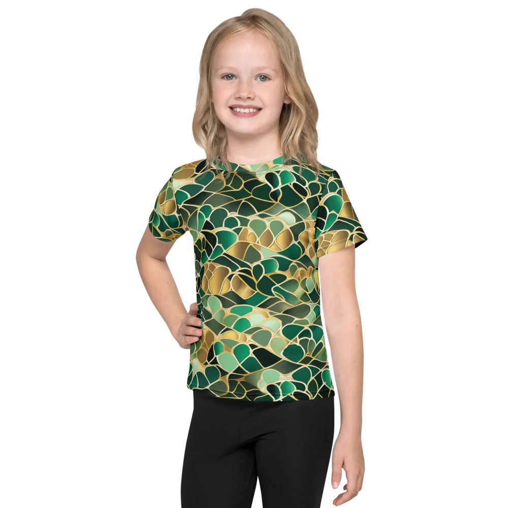 Gilded Emerald Lattice on Kids Crew Neck T-Shirt — Front