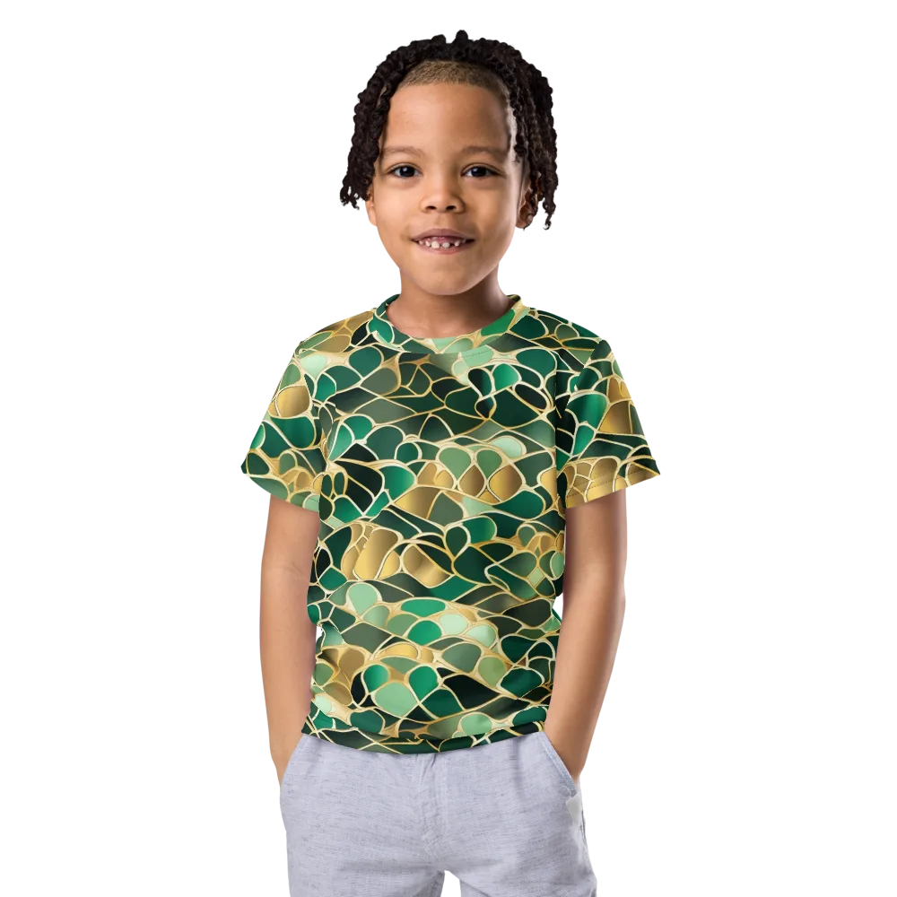 Gilded Emerald Lattice on Kids Crew Neck T-Shirt — Front