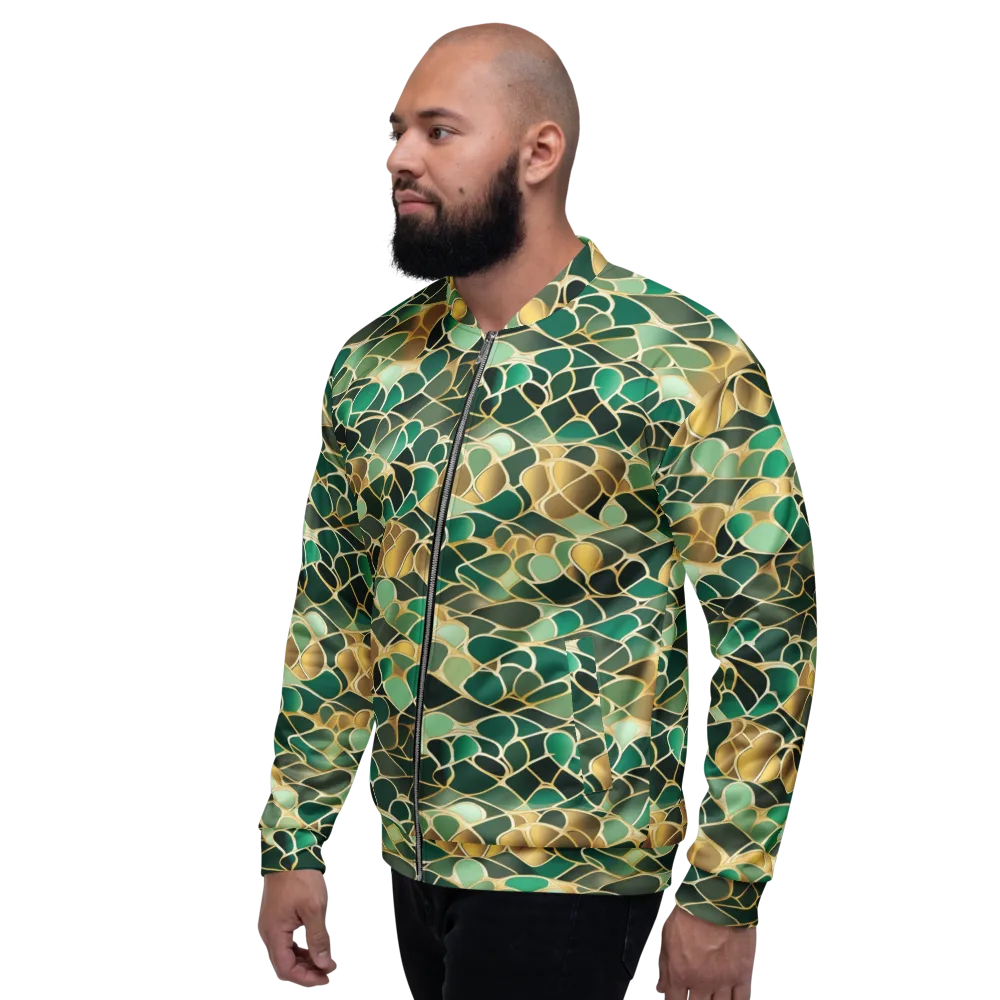 Gilded Emerald Lattice on Bomber Jacket — Left