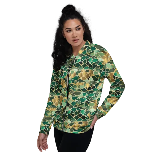 Gilded Emerald Lattice on a Bomber Jacket