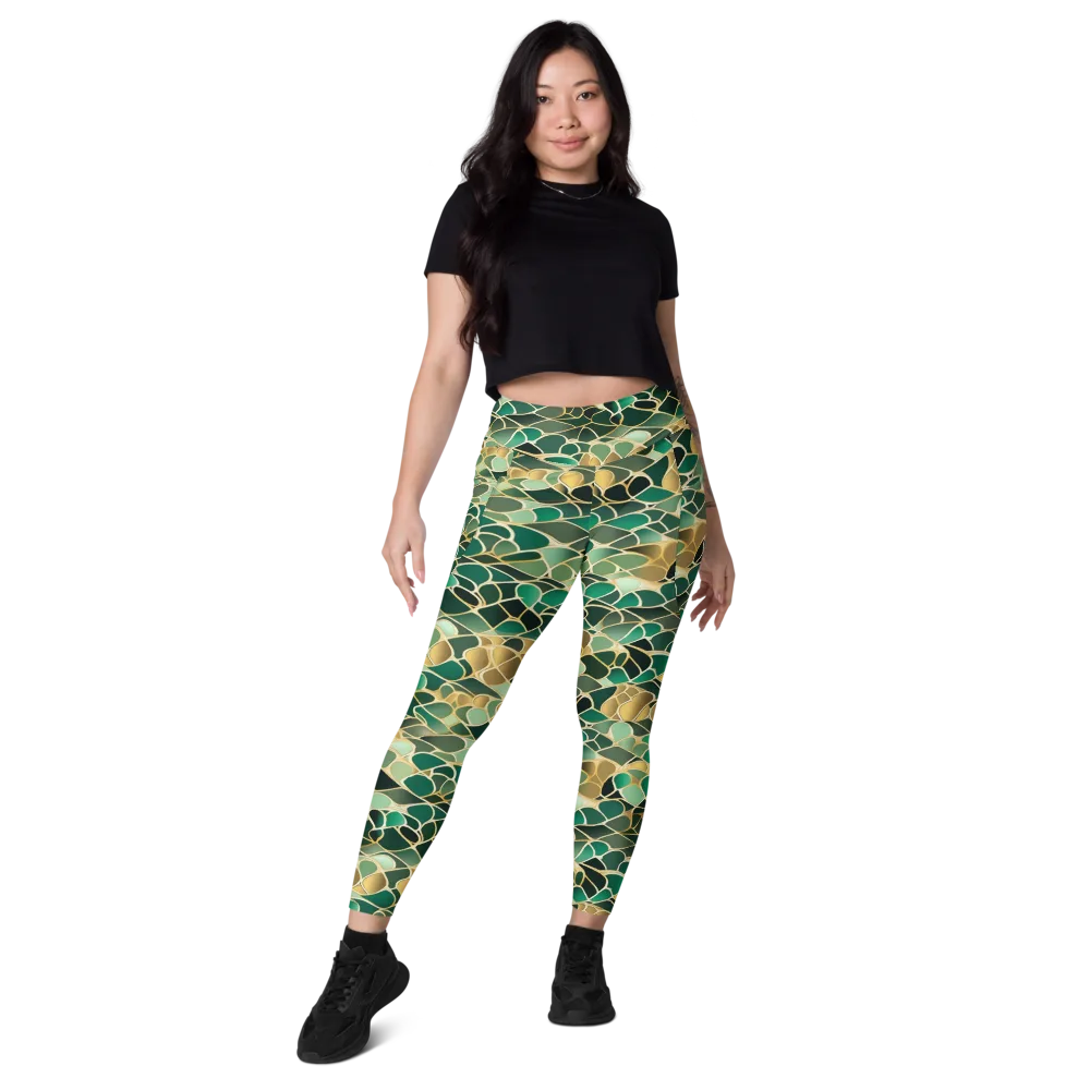 Gilded Emerald Lattice on Leggings with Pockets — Front