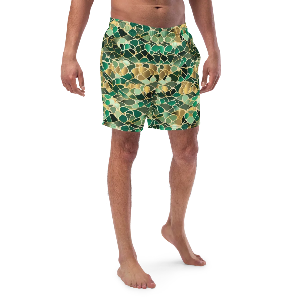 Gilded Emerald Lattice on Swim Trunks — Front