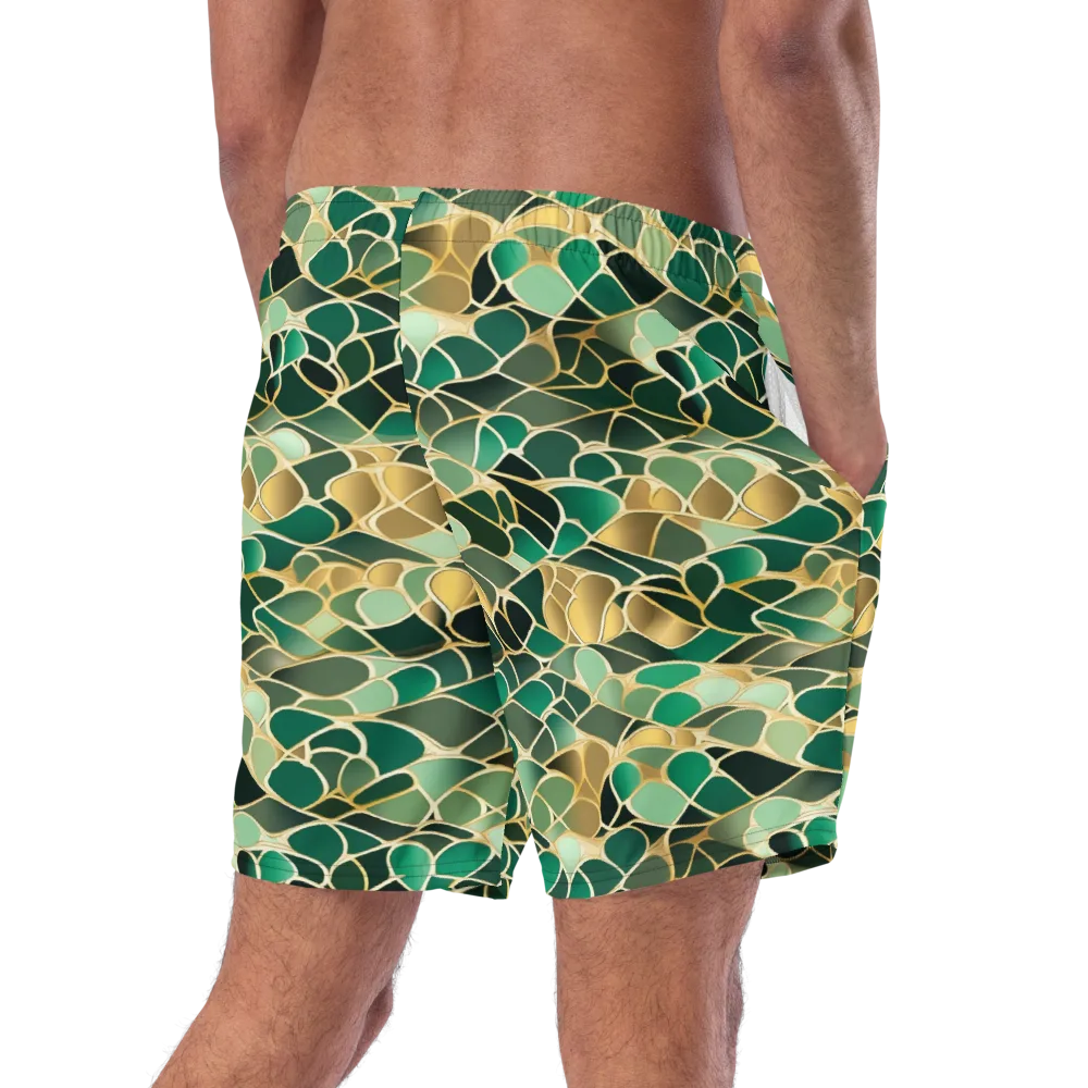 Gilded Emerald Lattice on Swim Trunks — Right Back