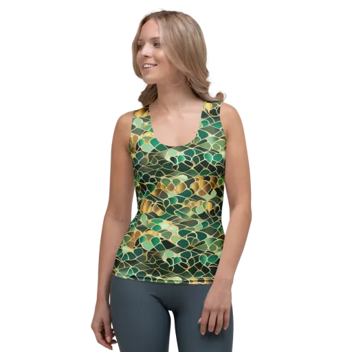Gilded Emerald Lattice on a Women's Tank Top