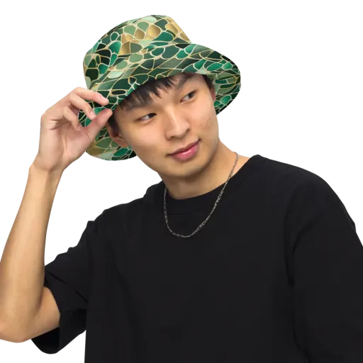Gilded Emerald Lattice on a Reversible Bucket Hat