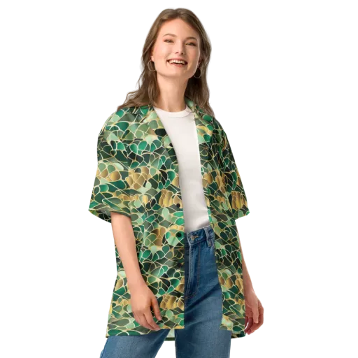 Gilded Emerald Lattice on a Button Shirt
