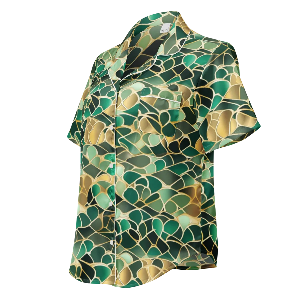 Gilded Emerald Lattice on Women's Short Sleeve Pajama Top — Left Front