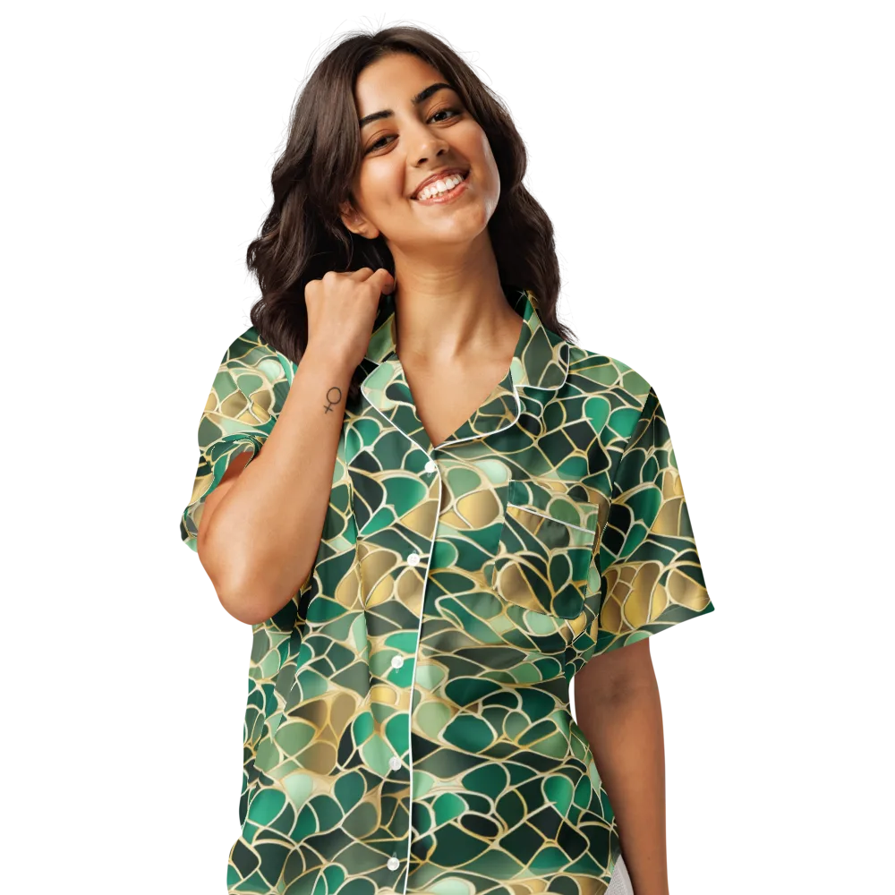 Gilded Emerald Lattice on Women's Short Sleeve Pajama Top — Front