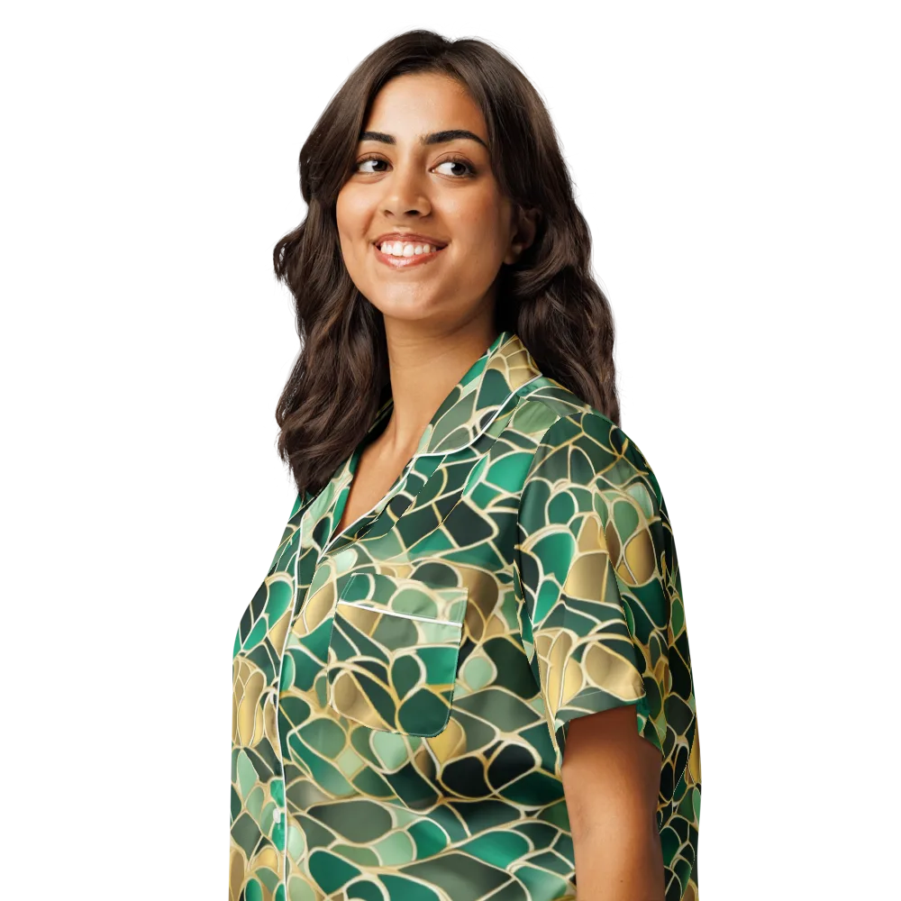 Gilded Emerald Lattice on Women's Short Sleeve Pajama Top — Left Front