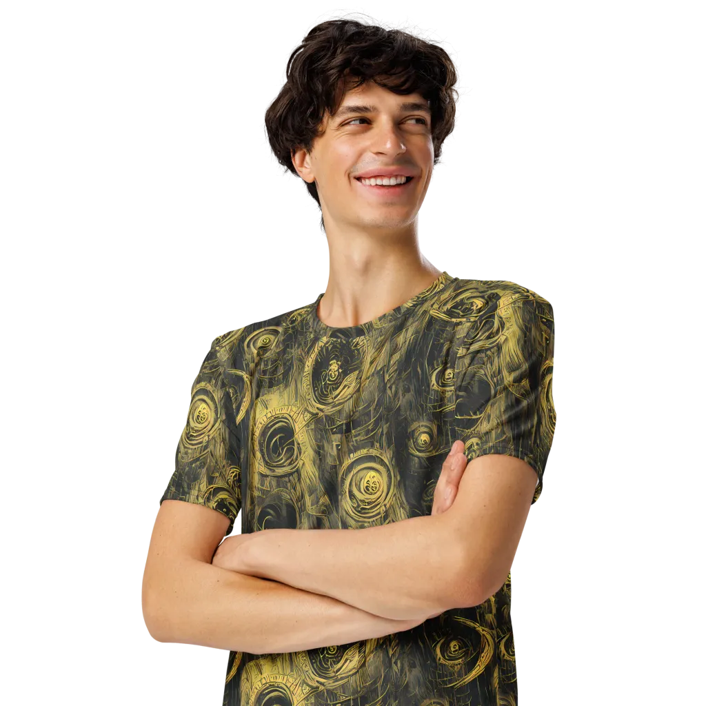 Gilded Spiralwork on Men's Crew Neck T-Shirt — Left Front