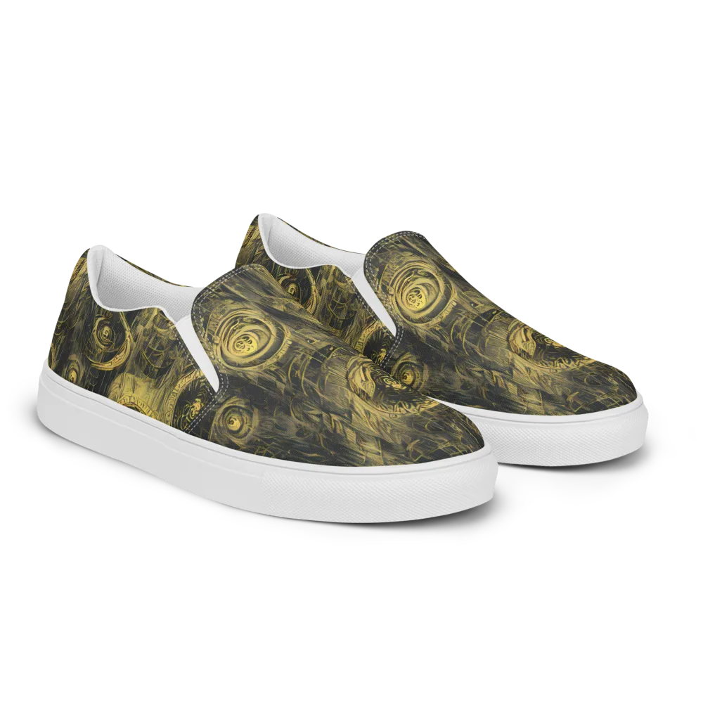 Gilded Spiralwork on Men's Slip-On Canvas Shoes — Right Front