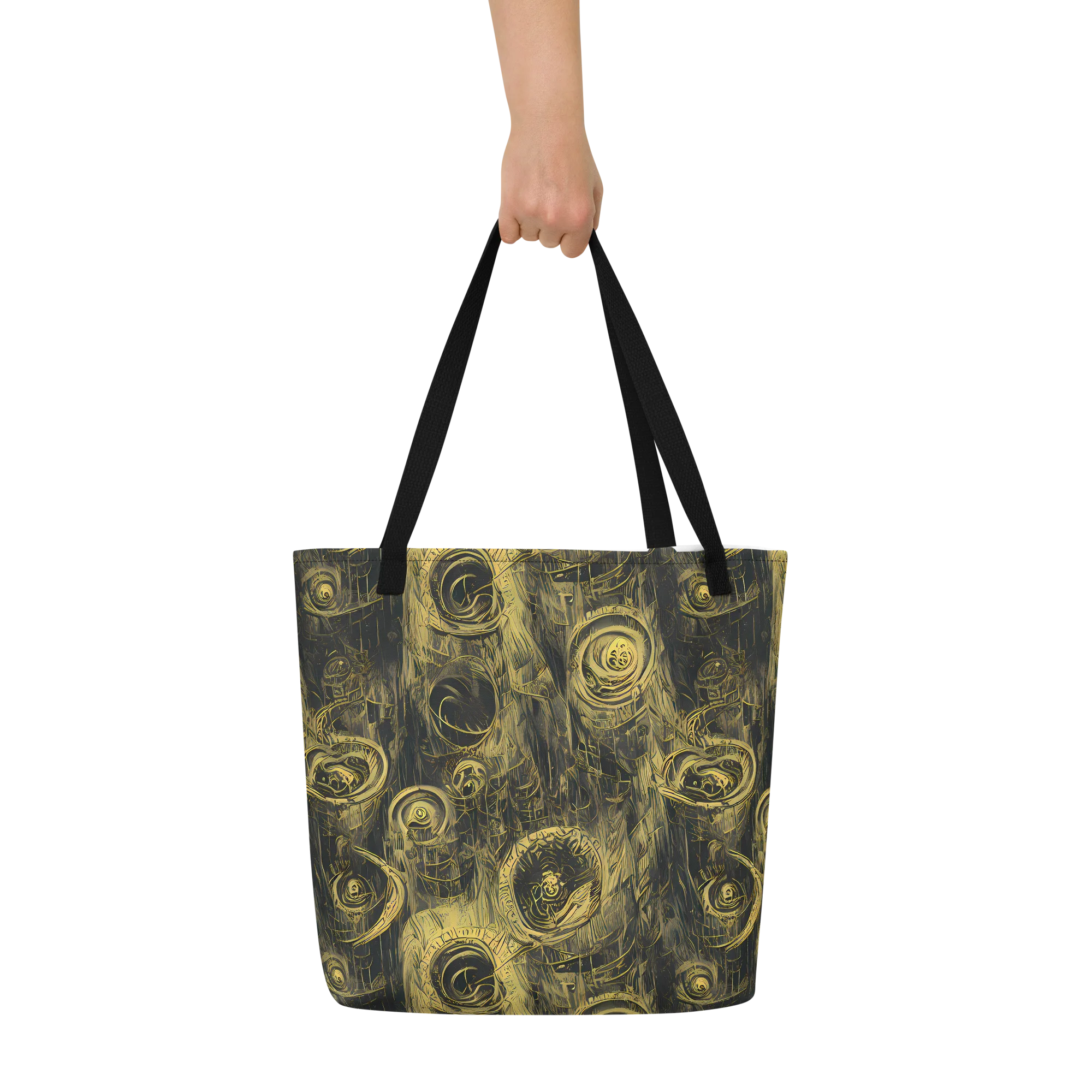Gilded Spiralwork on Large Tote Bag W/ Pocket — Front