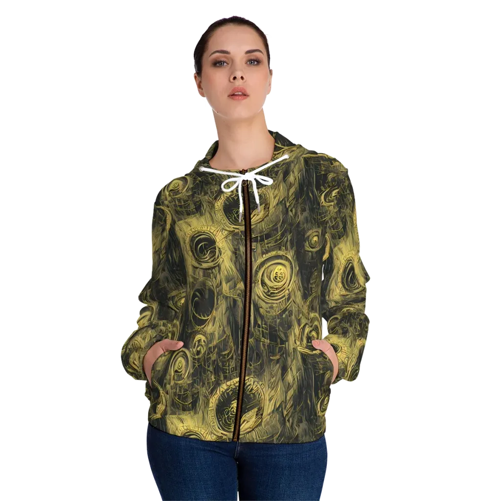 Gilded Spiralwork on Women's Full-Zip Hoodie — Front On Person