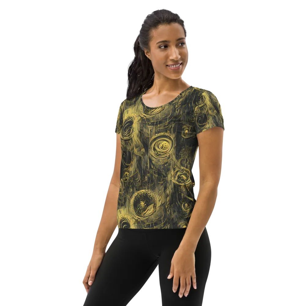 Gilded Spiralwork on Women's Athletic T-Shirt — Left