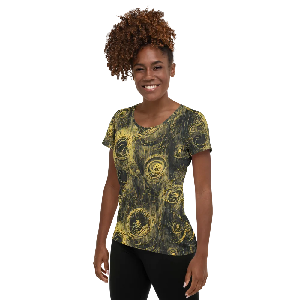 Gilded Spiralwork on Women's Athletic T-Shirt — Left