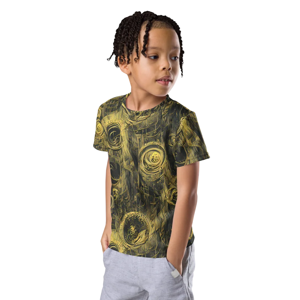 Gilded Spiralwork on Kids Crew Neck T-Shirt — Left Front