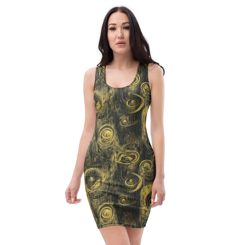Gilded Spiralwork on Bodycon Dress — Front
