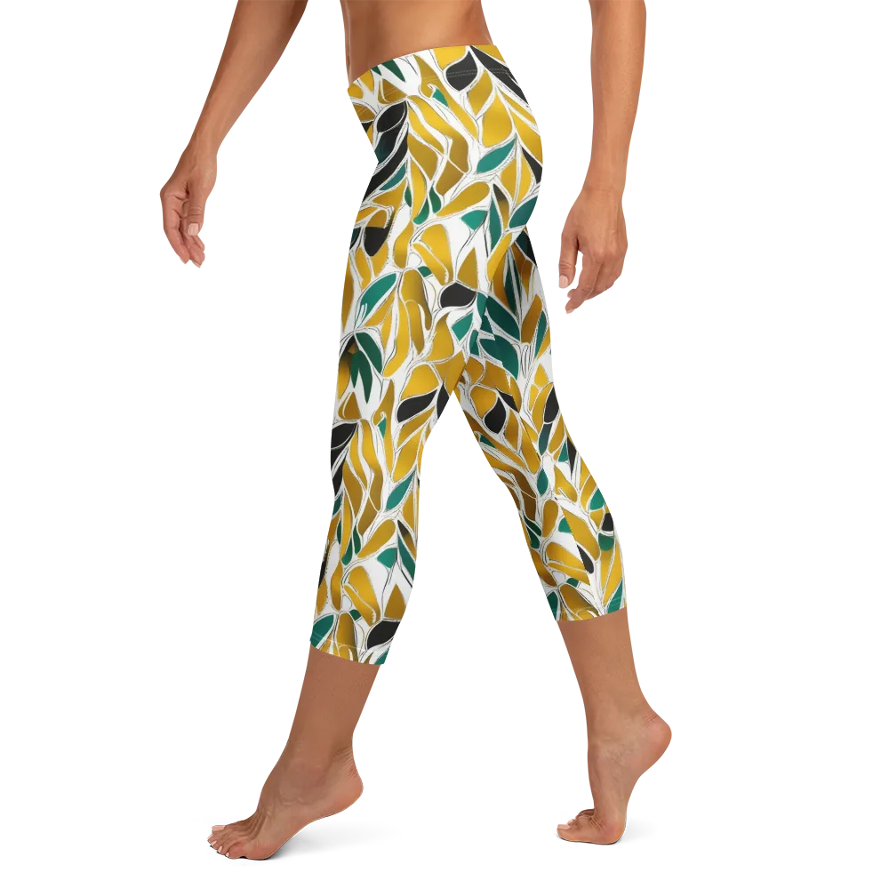 Verdant Marigold on Capri Leggings — Left