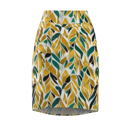 Verdant Marigold on a Pencil Skirt