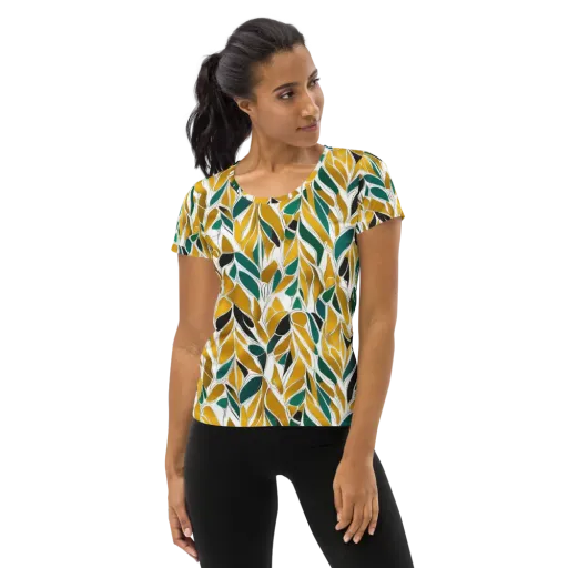 Verdant Marigold on a Women's Athletic T-Shirt