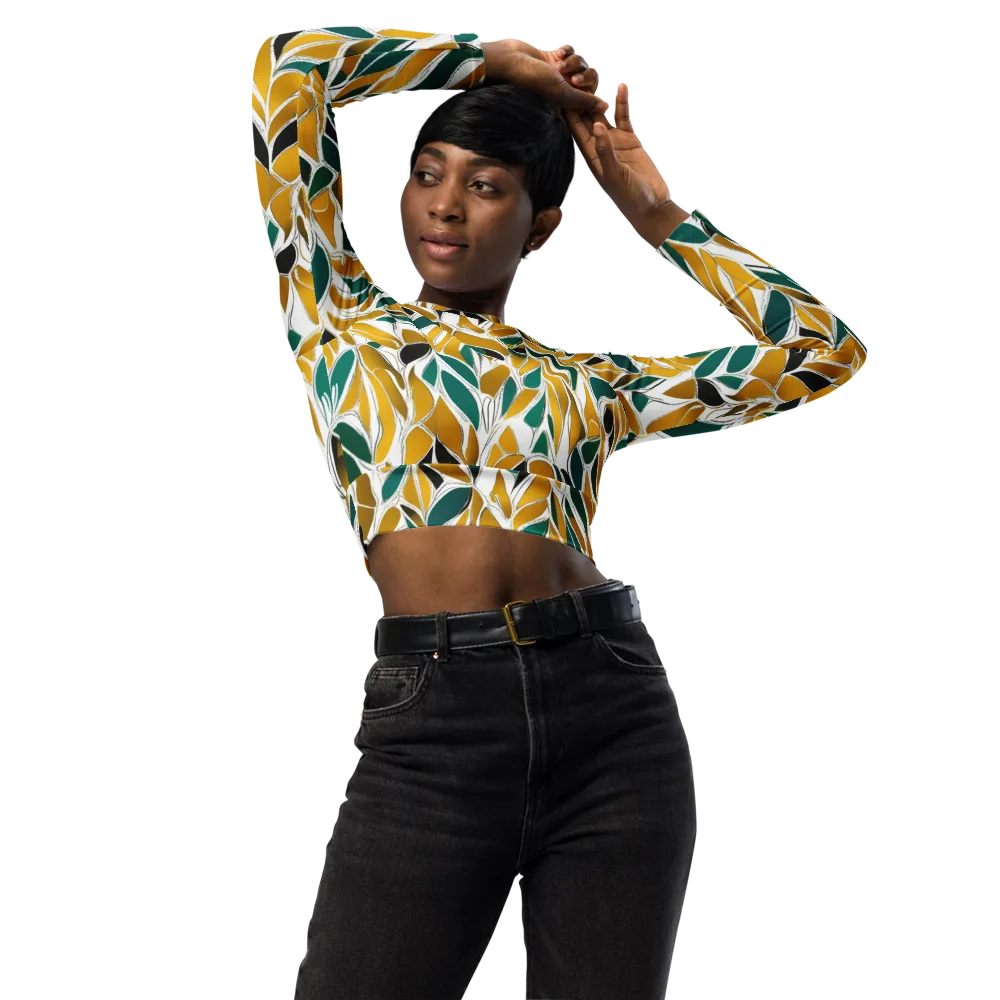 Verdant Marigold on Long Sleeve Crop Top — Front