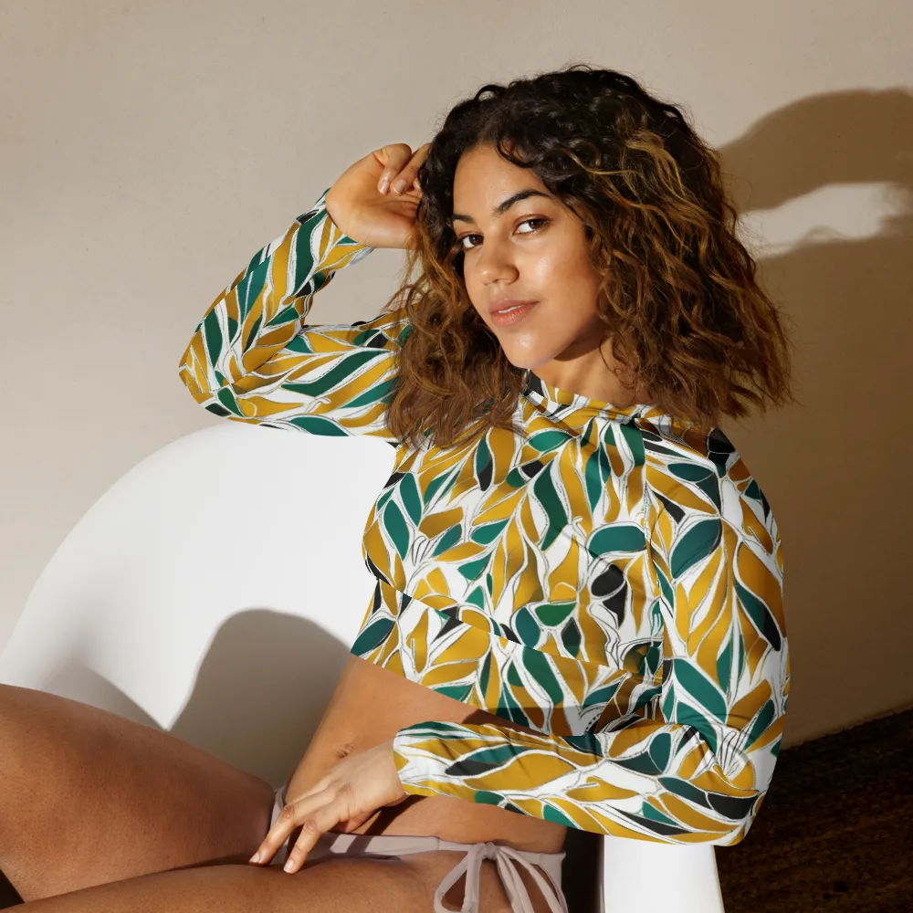 Verdant Marigold on Long Sleeve Crop Top — Left Front