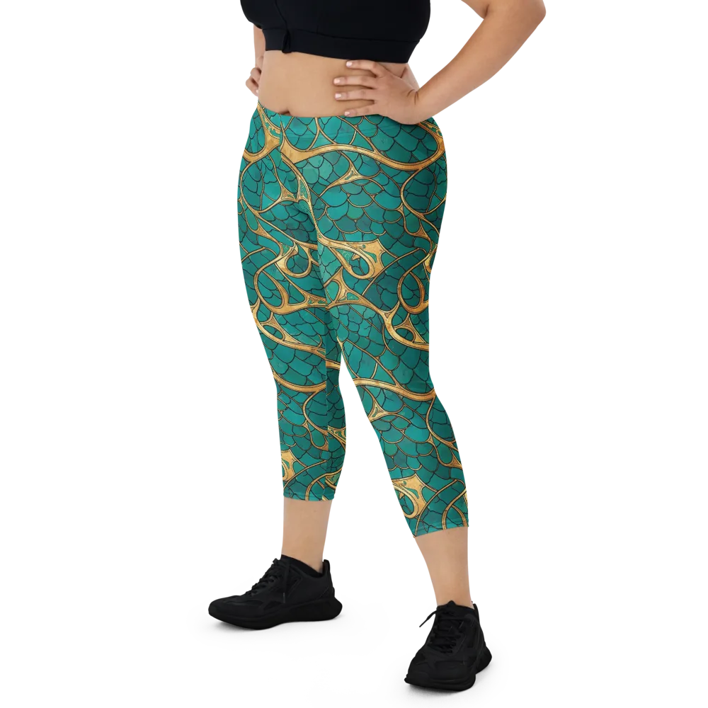 Mermaid Trellis on Capri Leggings — Front