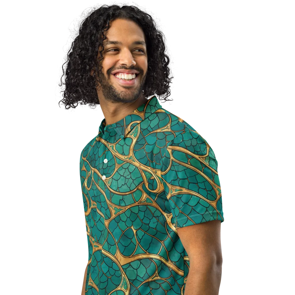 Mermaid Trellis on Men's Slim Fit Polo Shirt — Left Front